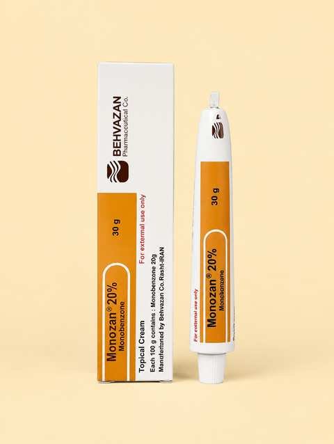Monozan 20% Monobenzone cream Behvazan Pharmaceutical Iran box tube 30g vitiligo